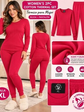 Christina Women's 2-Piece Cotton Thermal Pajama Set - Pink